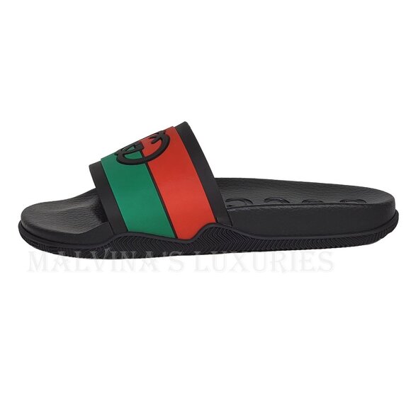 GUCCI SHOES MEN INTERLOCKING G LOGO RUBBER SLIDES w WEB STRIPE sz 9 / 9.5 - Picture 5 of 15